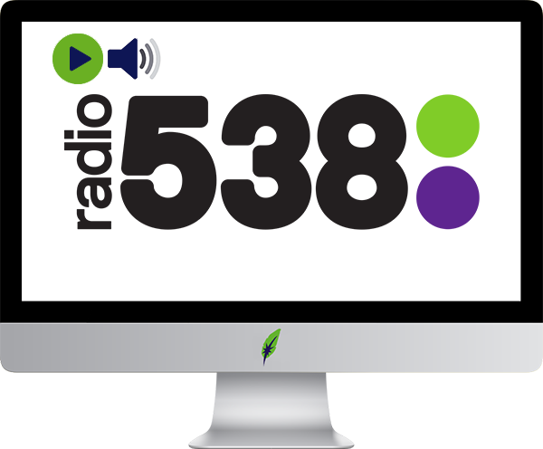 Afbeelding computerscherm met logo radiozender Radio 538 - Nederland - in kleur op transparante achtergrond - 600 * 496 pixels